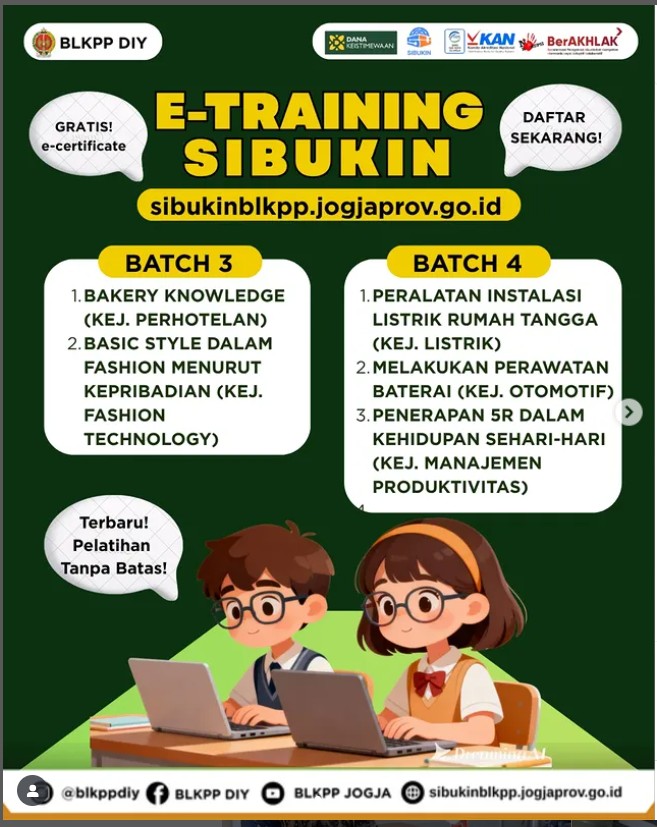 PENDAFTARAN E-TRAINING SIBUKIN BLKPP DIY Batch III dan IV